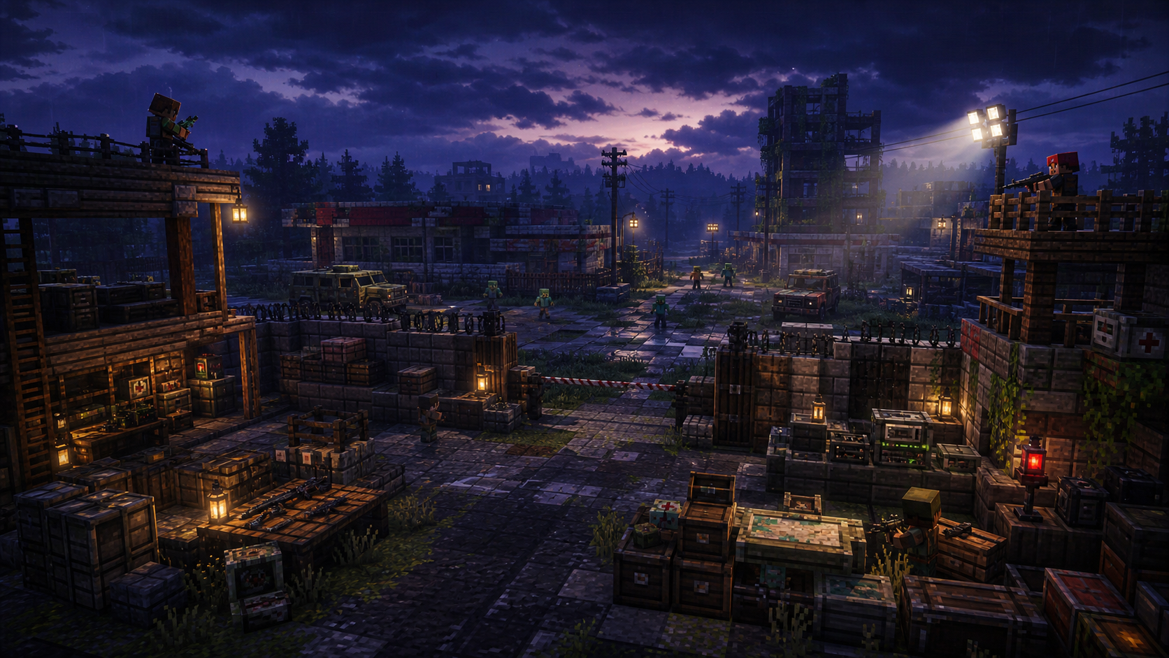 DeceasedCraft survivors preparing for infected city exploration and base defense