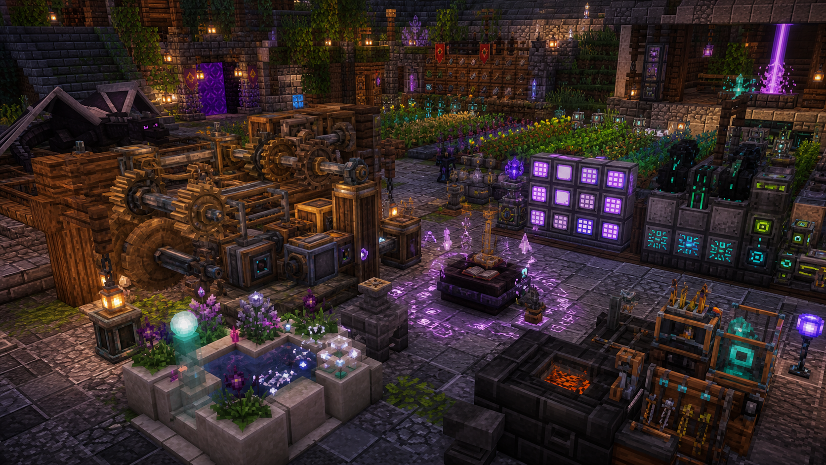 Magic Valley modded progression workshop with machinery, magic, crops, and storage