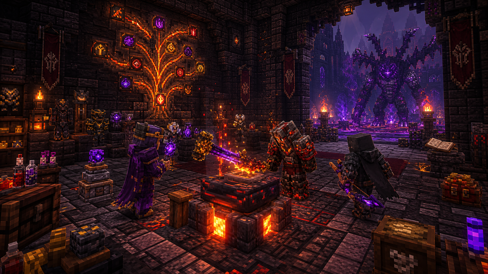 Prominence II party forging artifacts before a mythic Void boss encounter